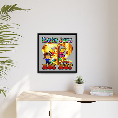 love peace - framed canvas art (light grey)