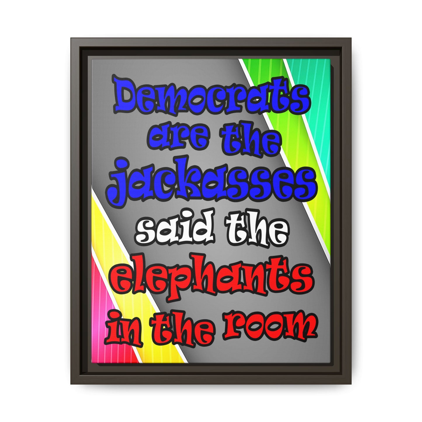 donkeys and elephants - framed canvas art (rainbow split)