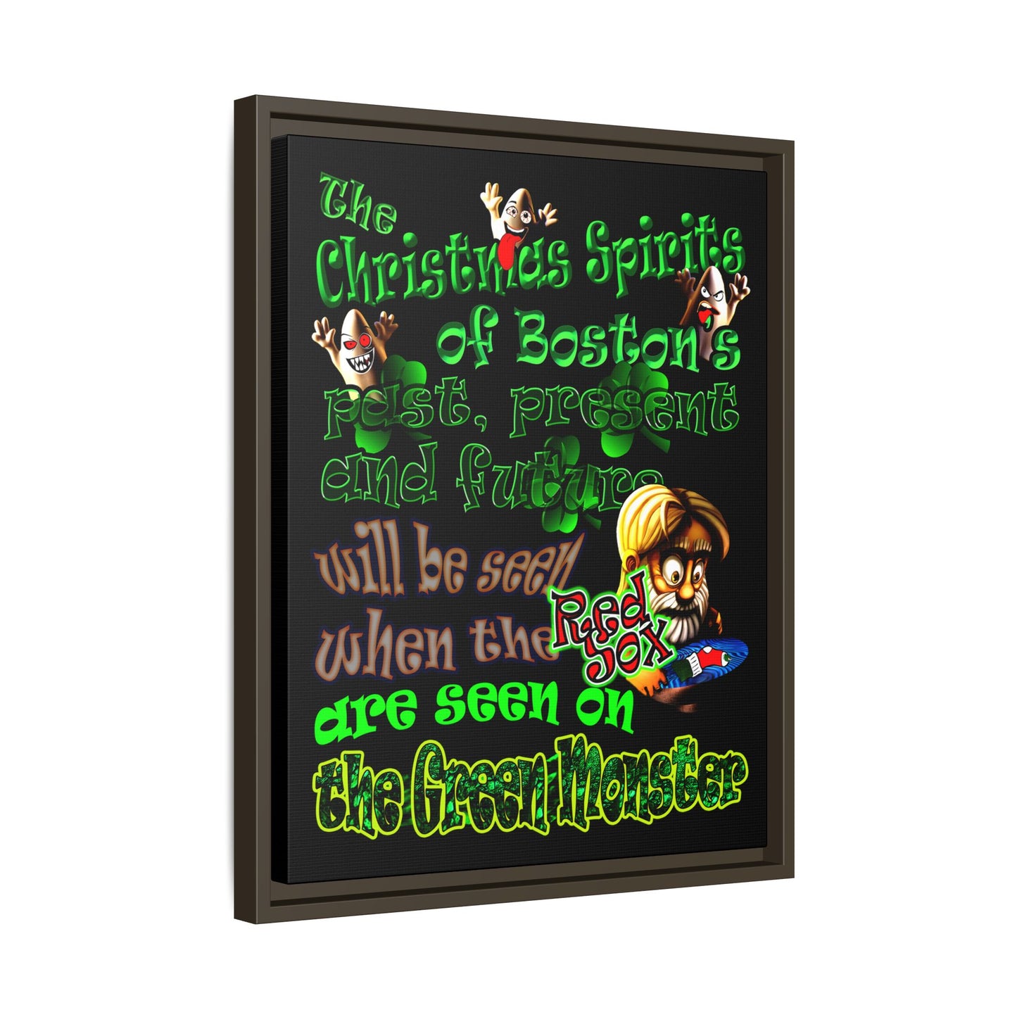 christmas spirits of boston - framed canvas art (black)