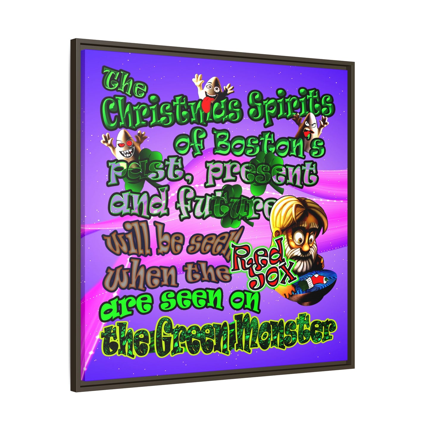 christmas spirits of boston - framed canvas art (purple-pink wave)
