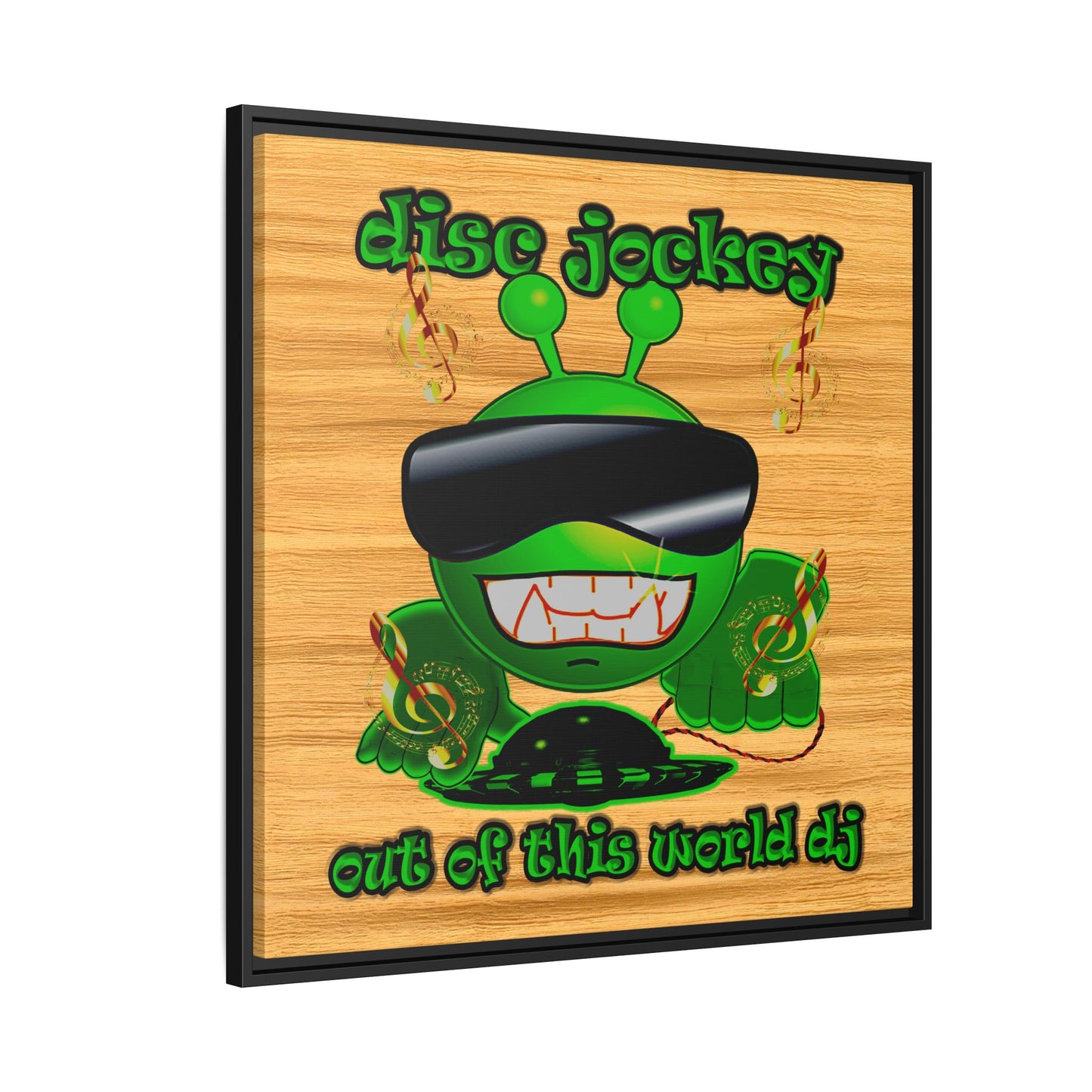 disc jockey - framed canvas art (butterscotch wood finish)