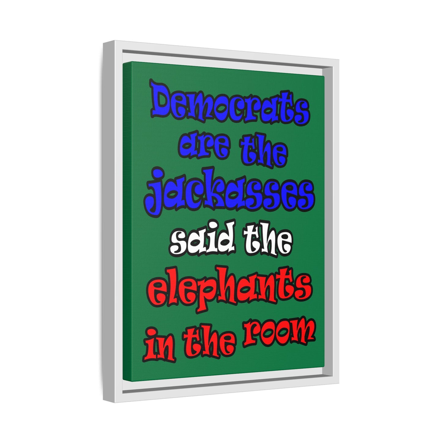donkeys and elephants - framed canvas art (dark green)