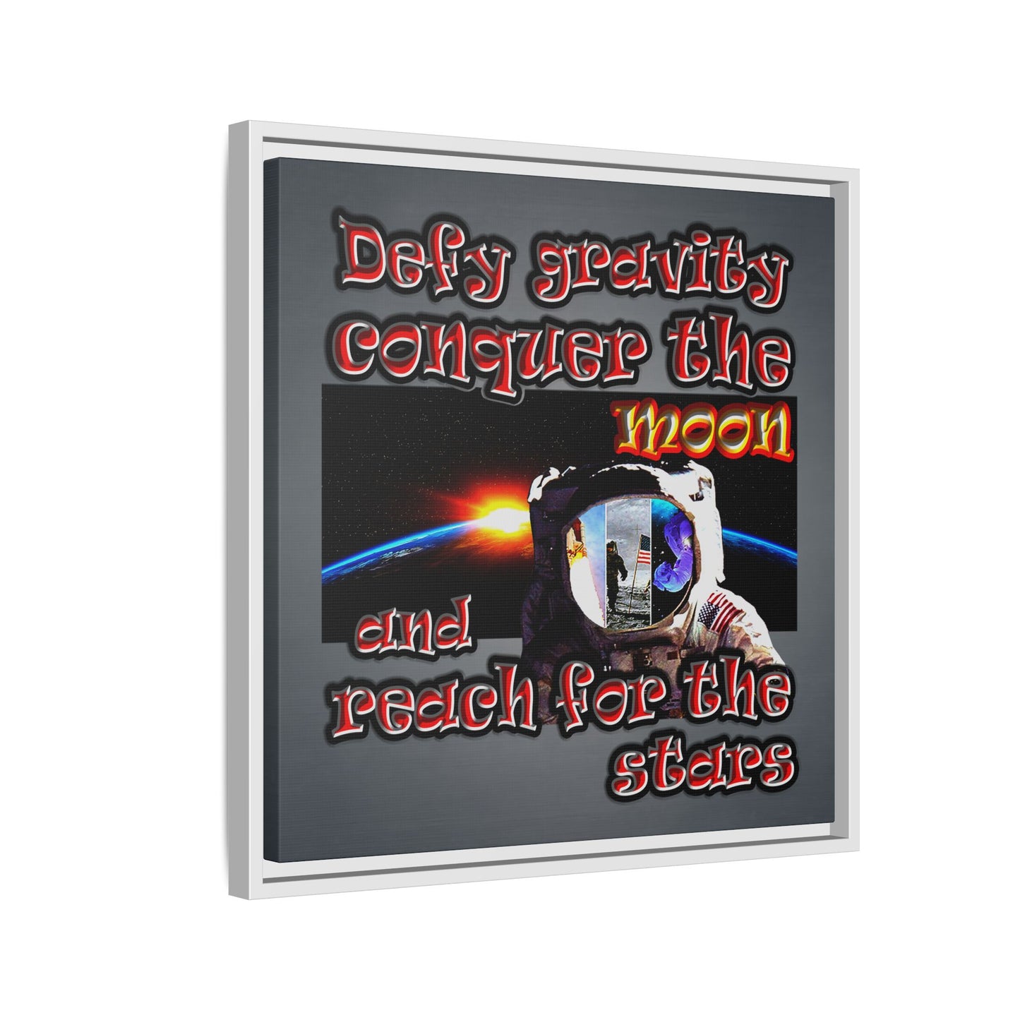 defy conquer reach - framed canvas art (grey-light grey)