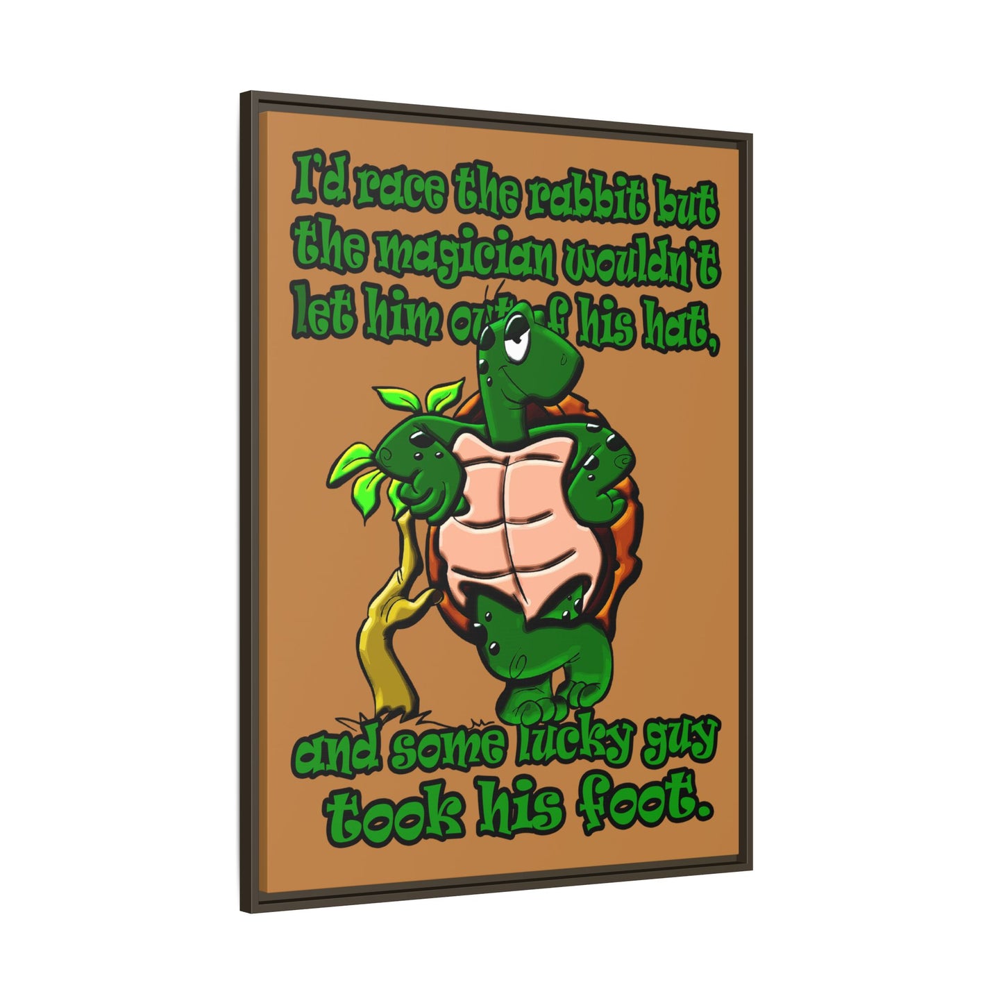 turtle race - framed canvas art (light brown)