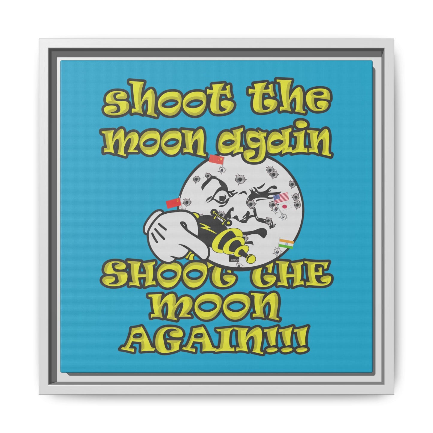 shoot the moon again - framed canvas art (turquoise)
