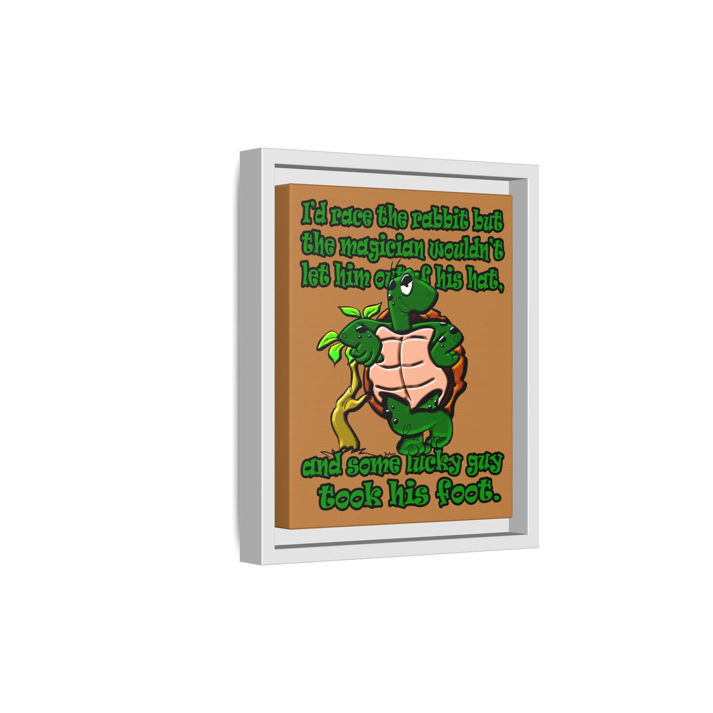 turtle race - framed canvas art (light brown)