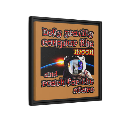defy conquer reach - framed canvas art (light brown)