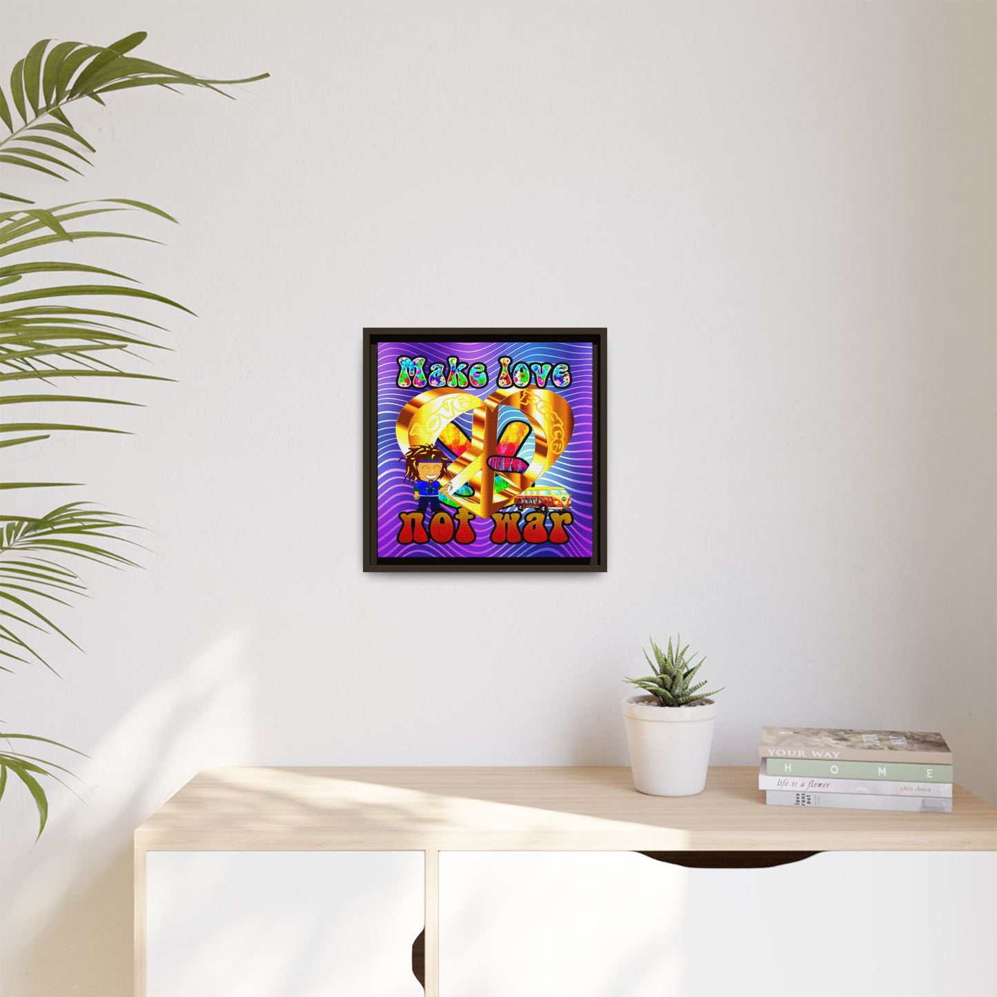 love peace - framed canvas art (purple wave)