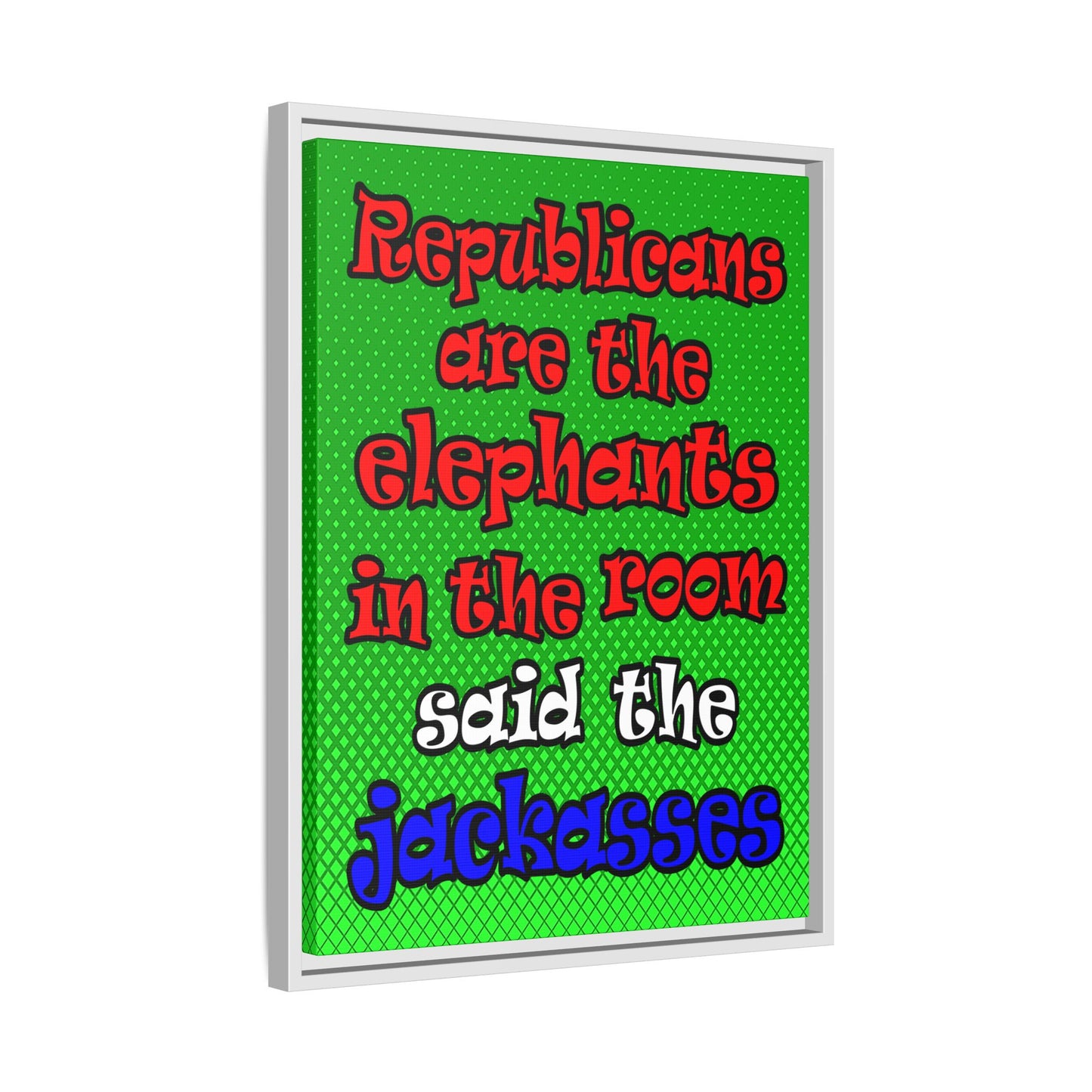 donkeys and elephants - framed canvas art (logo green)