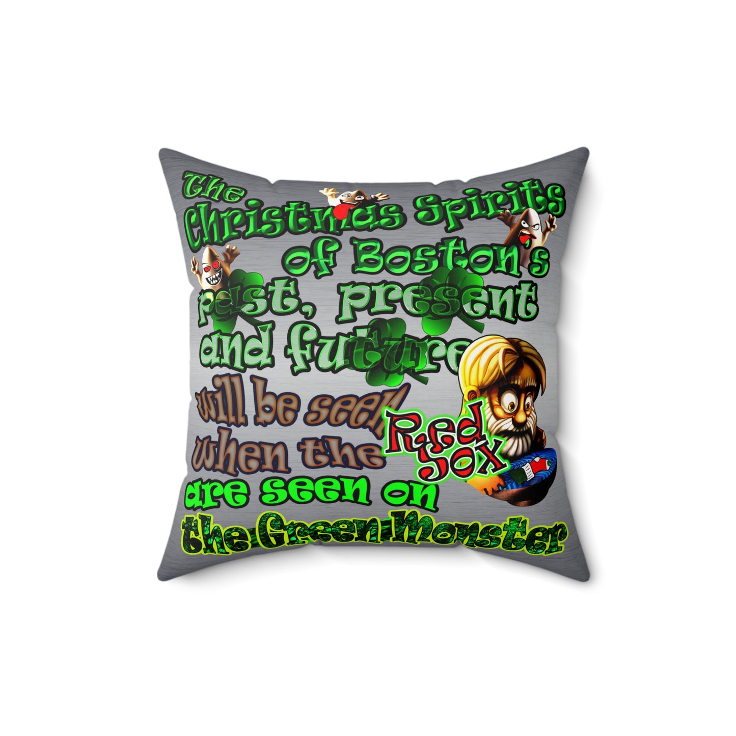 christmas spirits of boston - Faux Suede Square Pillow - (brushed nickel)