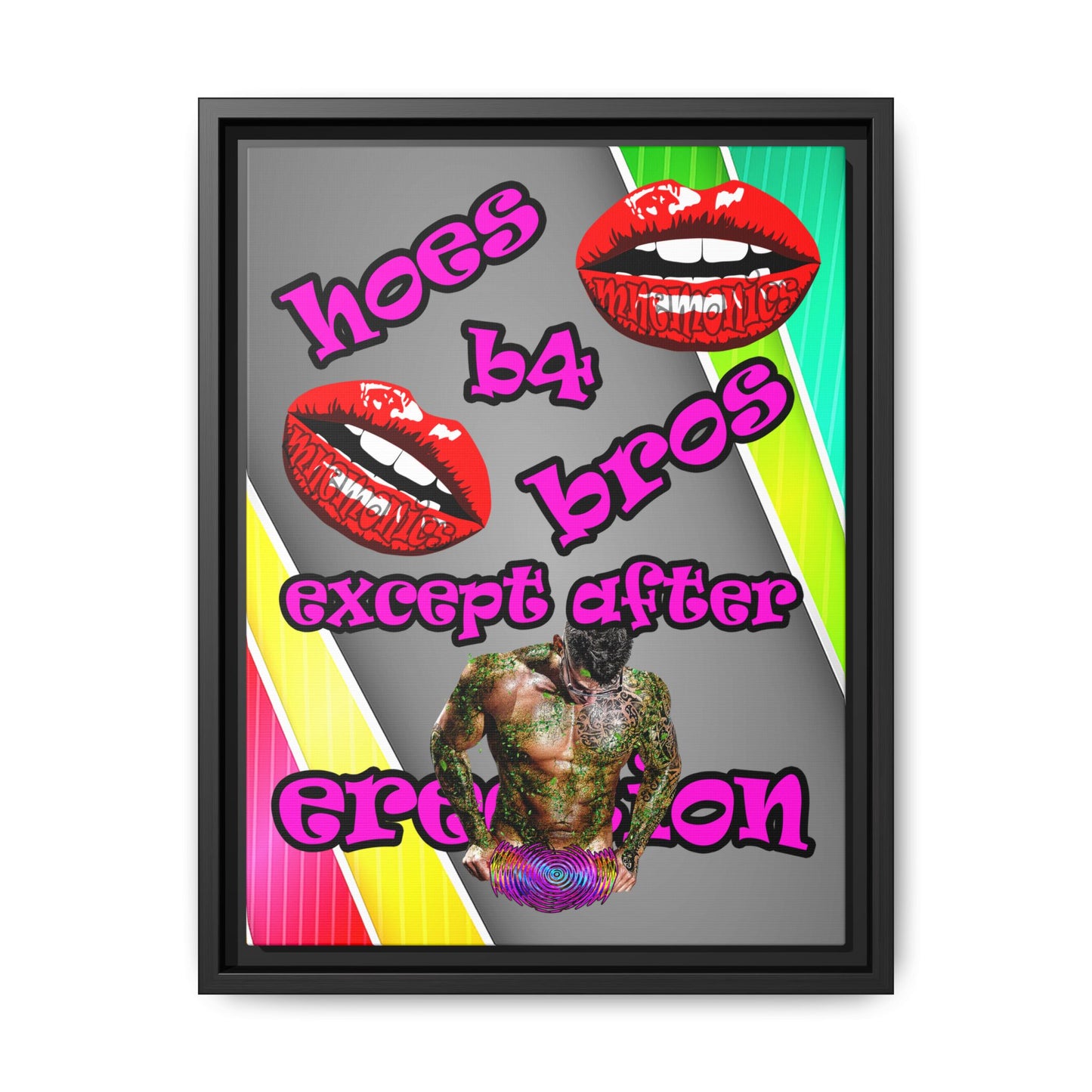 hoes b4 bros - framed canvas art (rainbow split)
