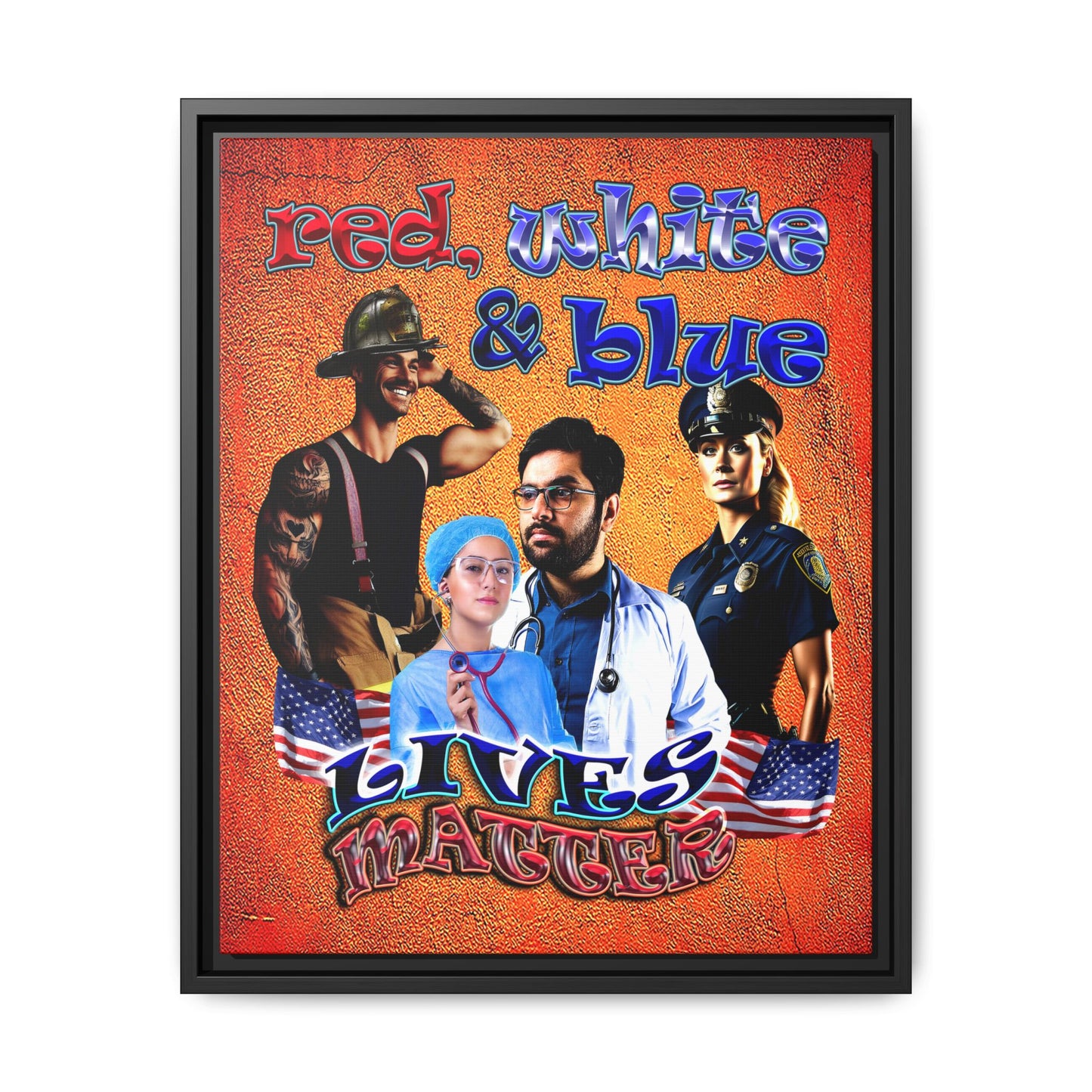 rw&b lives matter - framed canvas art (burnt orange)