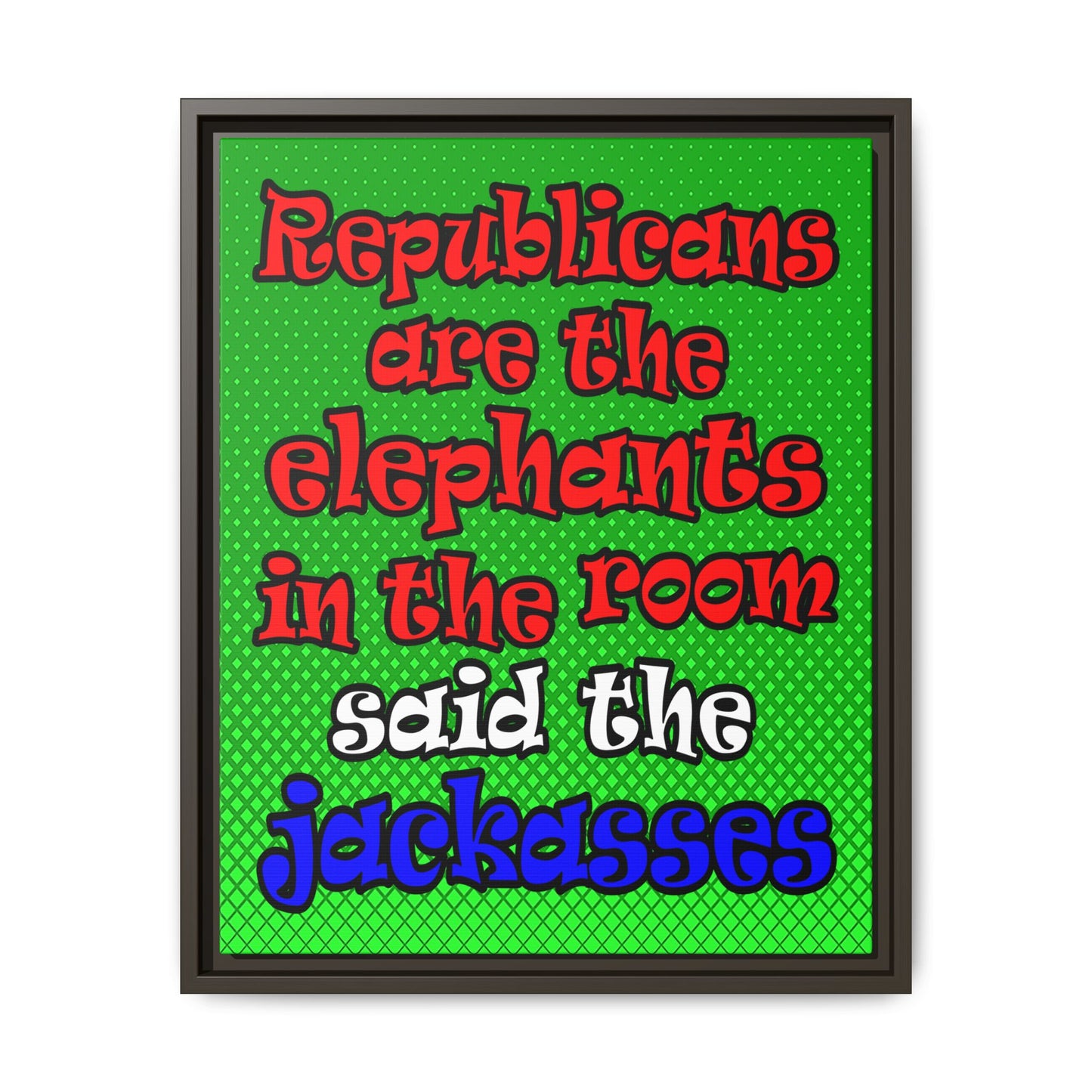 donkeys and elephants - framed canvas art (logo green)