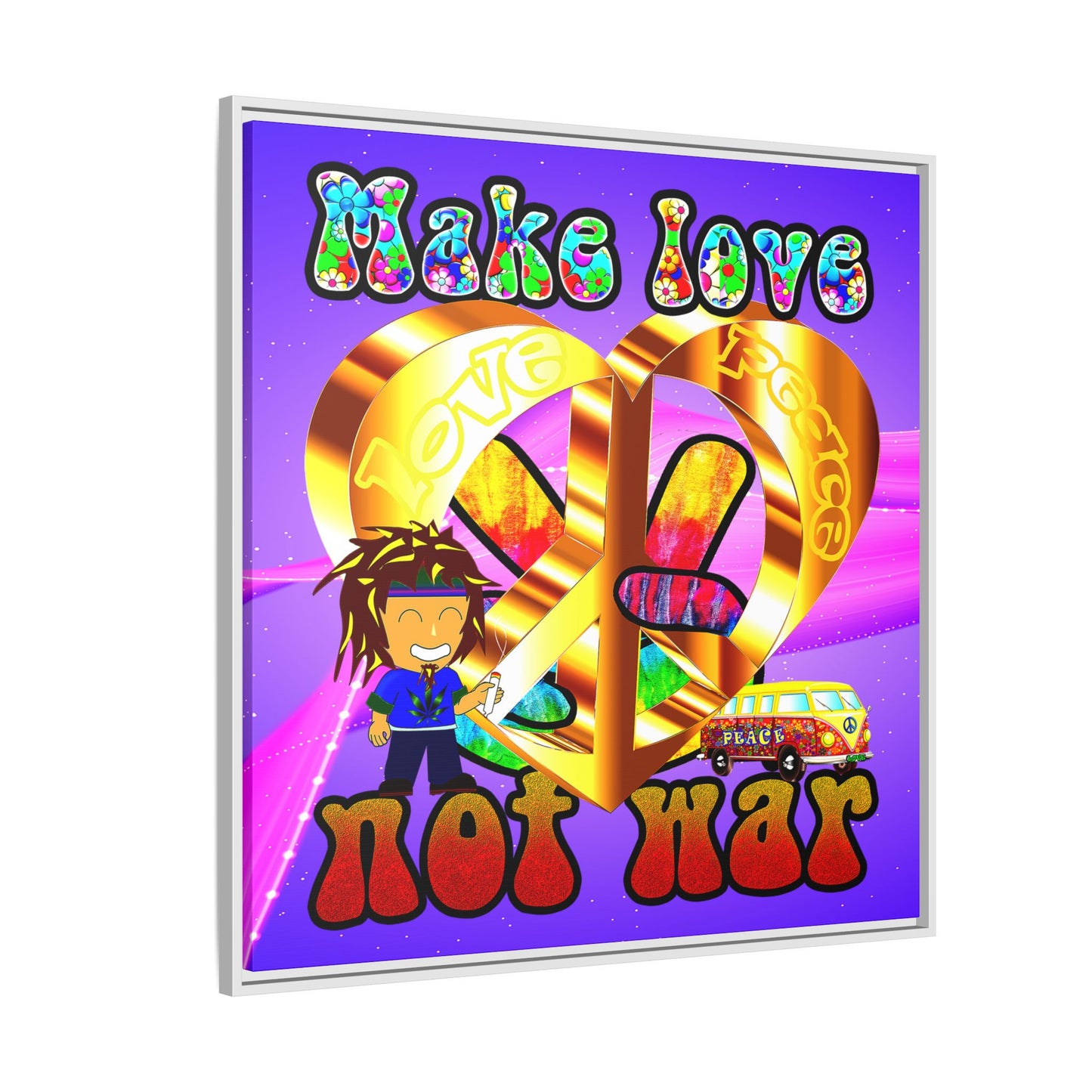 love peace - framed canvas art (purple-pink wave)