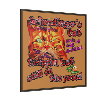 schrodinger's cat - framed canvas art (light brown)