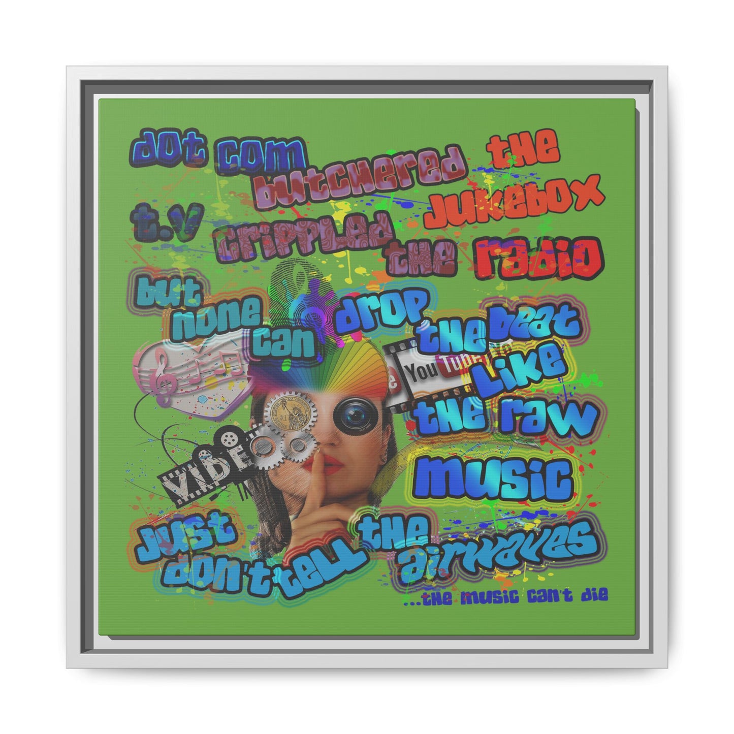 drop the beat - framed canvas art (green)