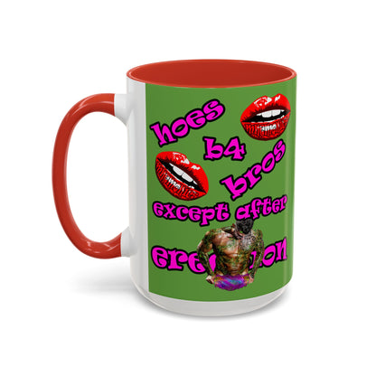 hoes b4 bros - Accent Mug (green)