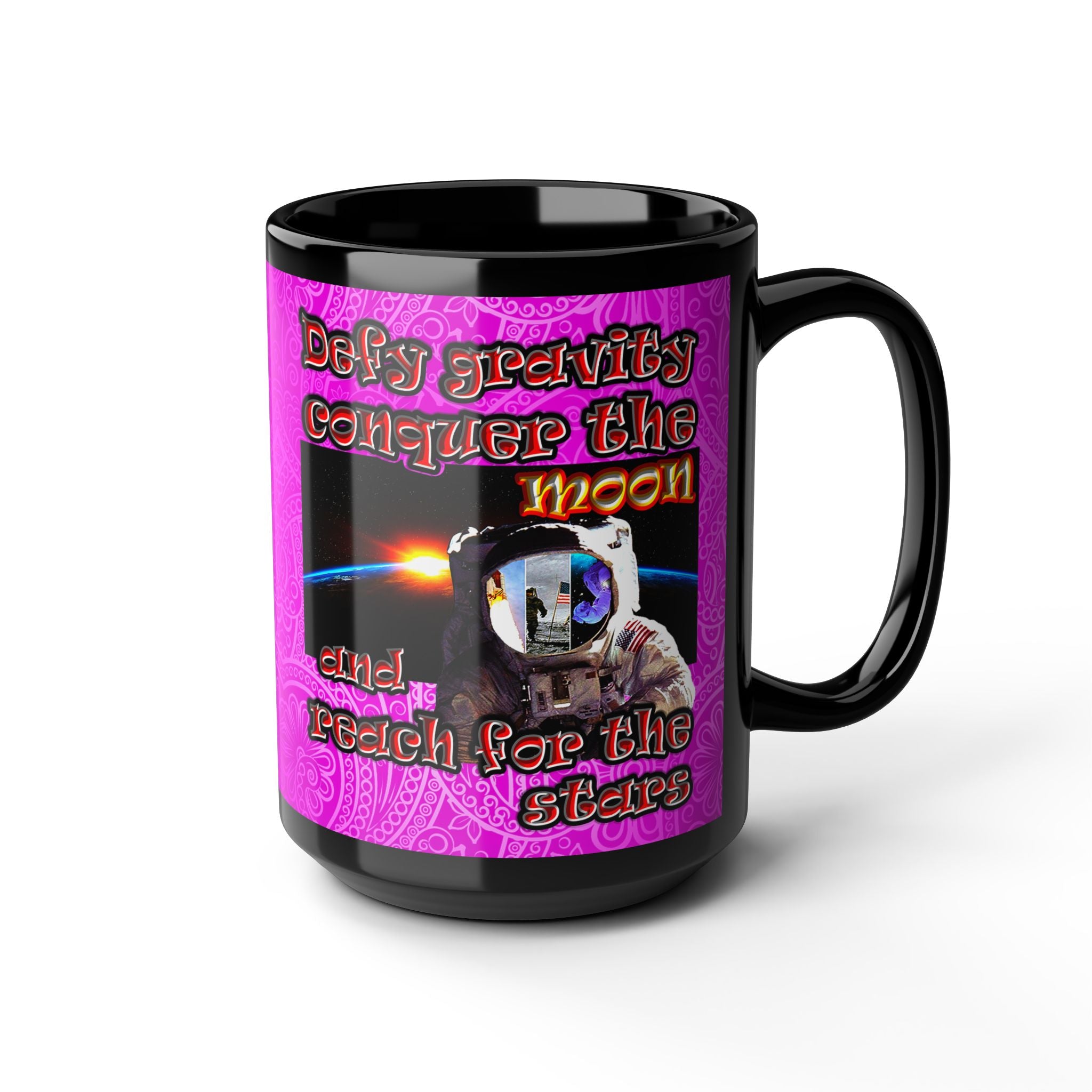 defy conquer reach - Black Mug (pink swirl)
