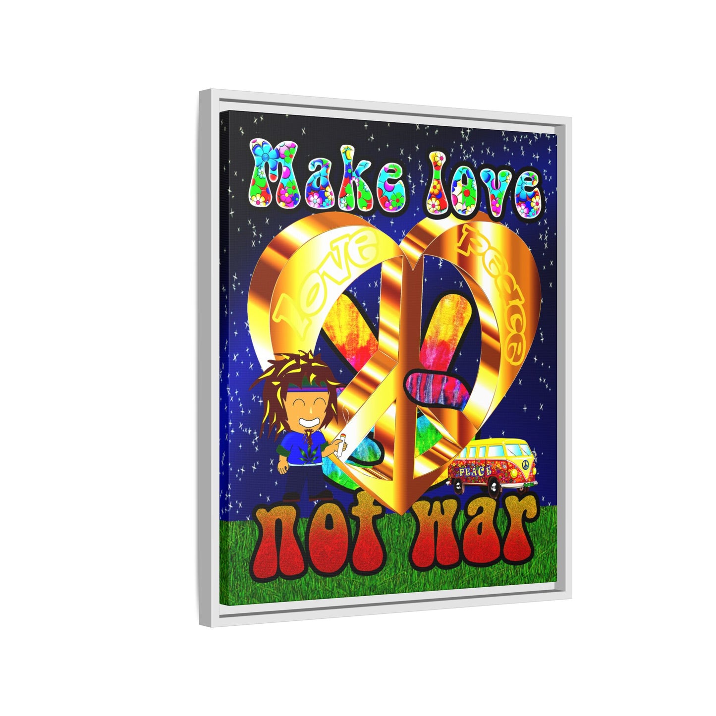 love peace - framed canvas art ('snoops' background)