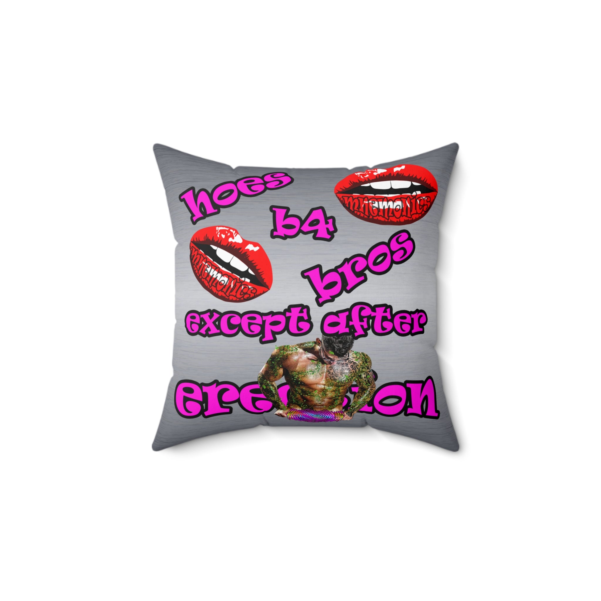 hoes b4 bros - Spun Polyester Square Pillow - (brushed nickel)