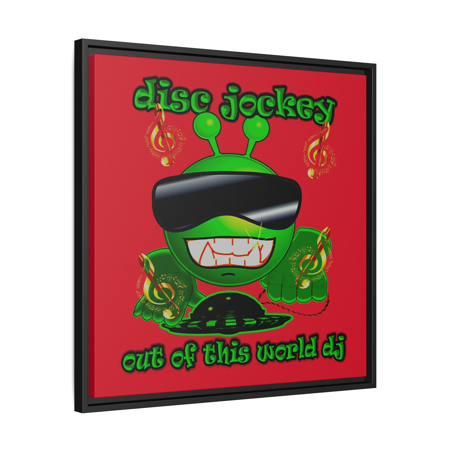 disc jockey - framed canvas art (dark red)