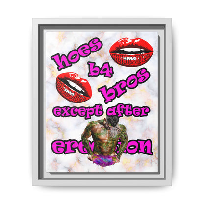 hoes b4 bros - framed canvas art (white marble)