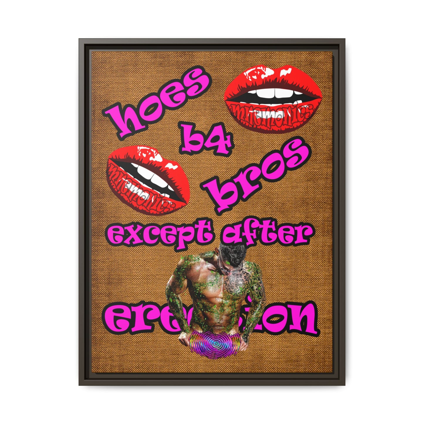hoes b4 bros - framed canvas art (brown papyrus)