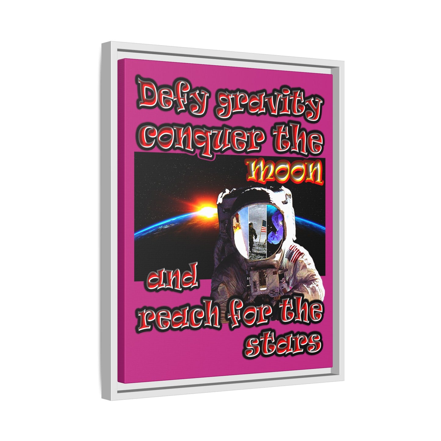 defy conquer reach - framed canvas art (pink)