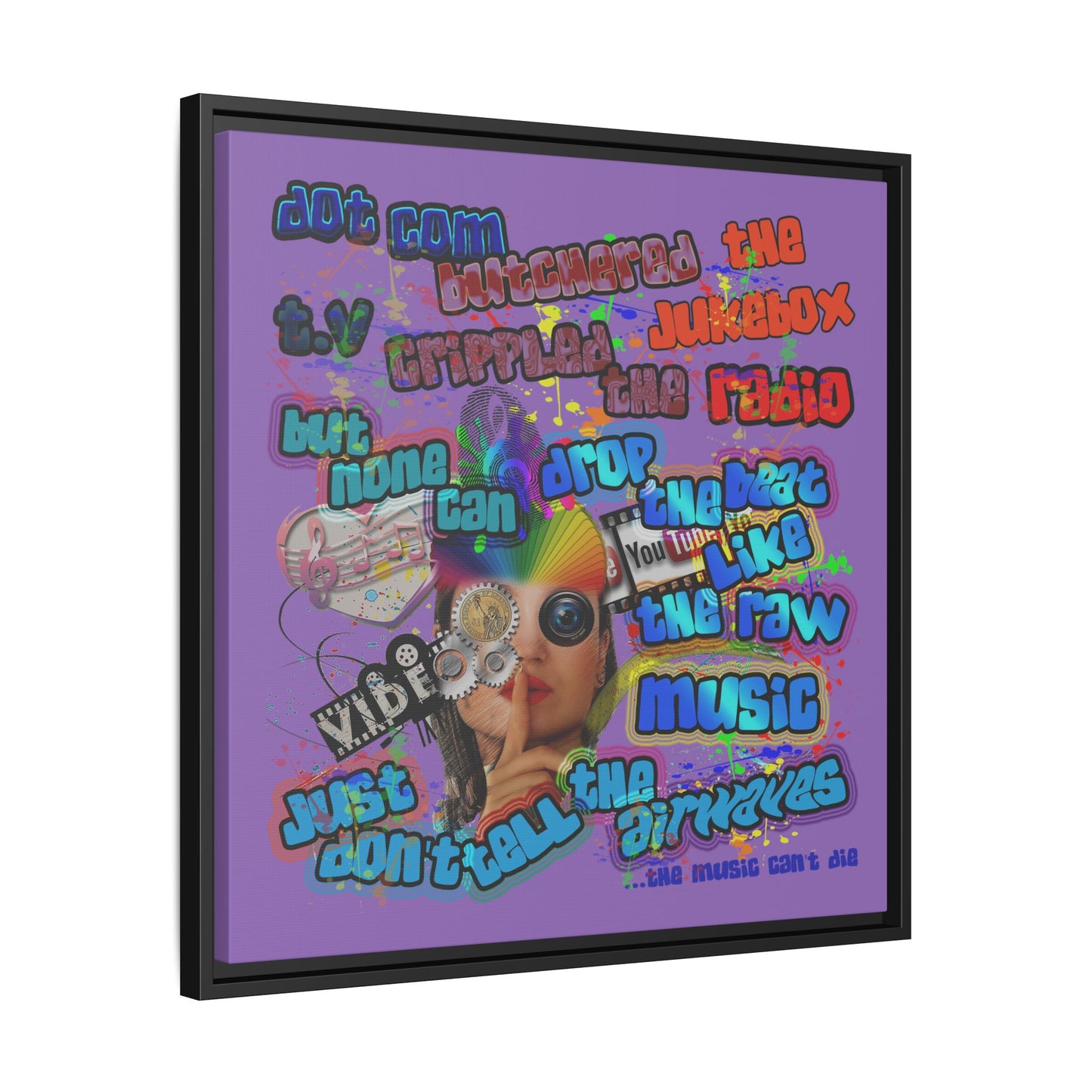 drop the beat - framed canvas art (light purple)