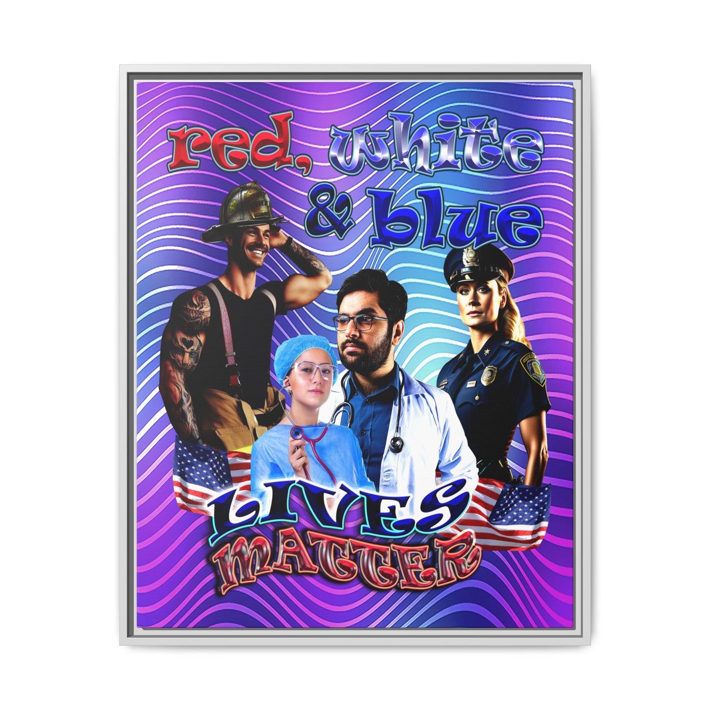 rw&b lives matter - framed canvas art (purple wave)