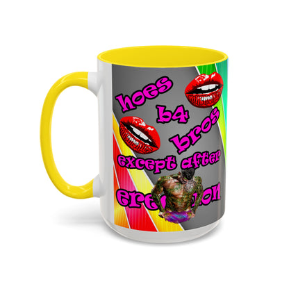 hoes b4 bros - Accent Mug (rainbow split)