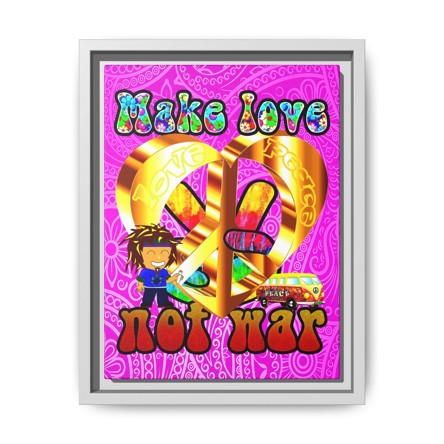 love peace - framed canvas art (pink swirl)
