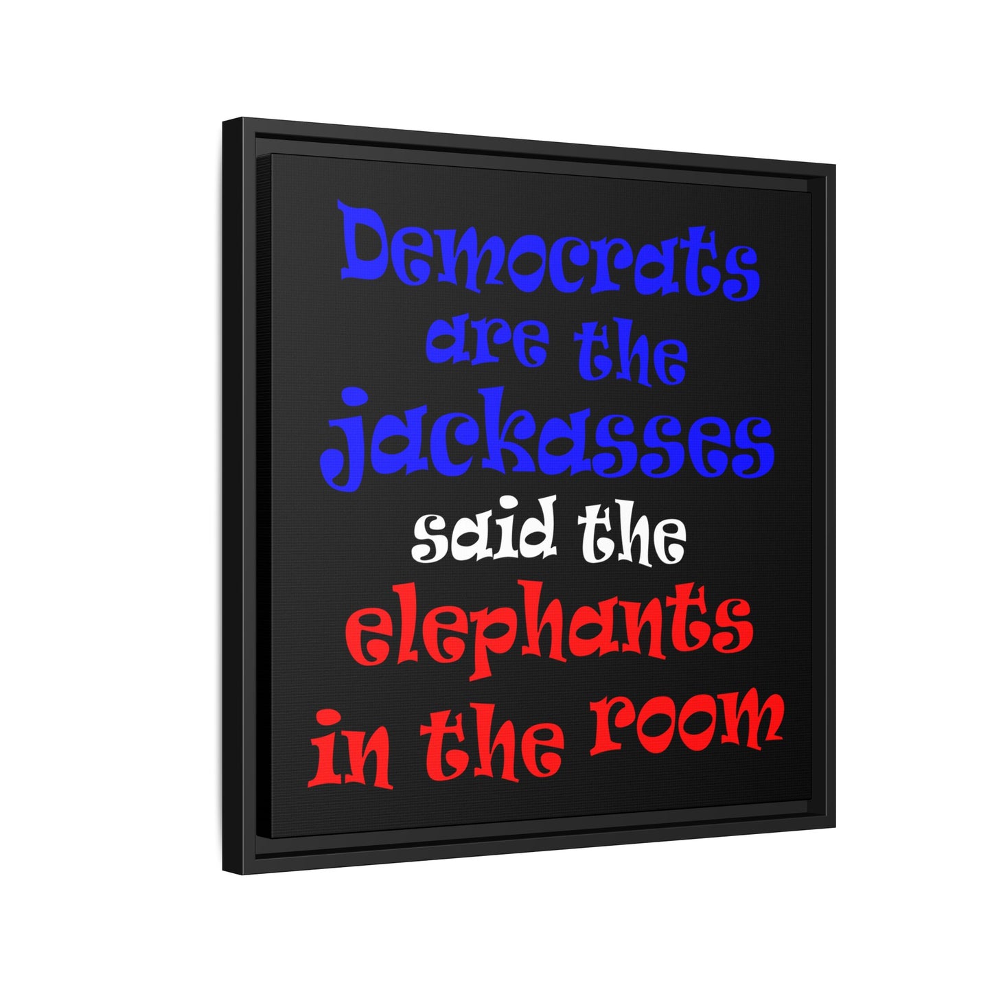 donkeys and elephants - framed canvas art (black)