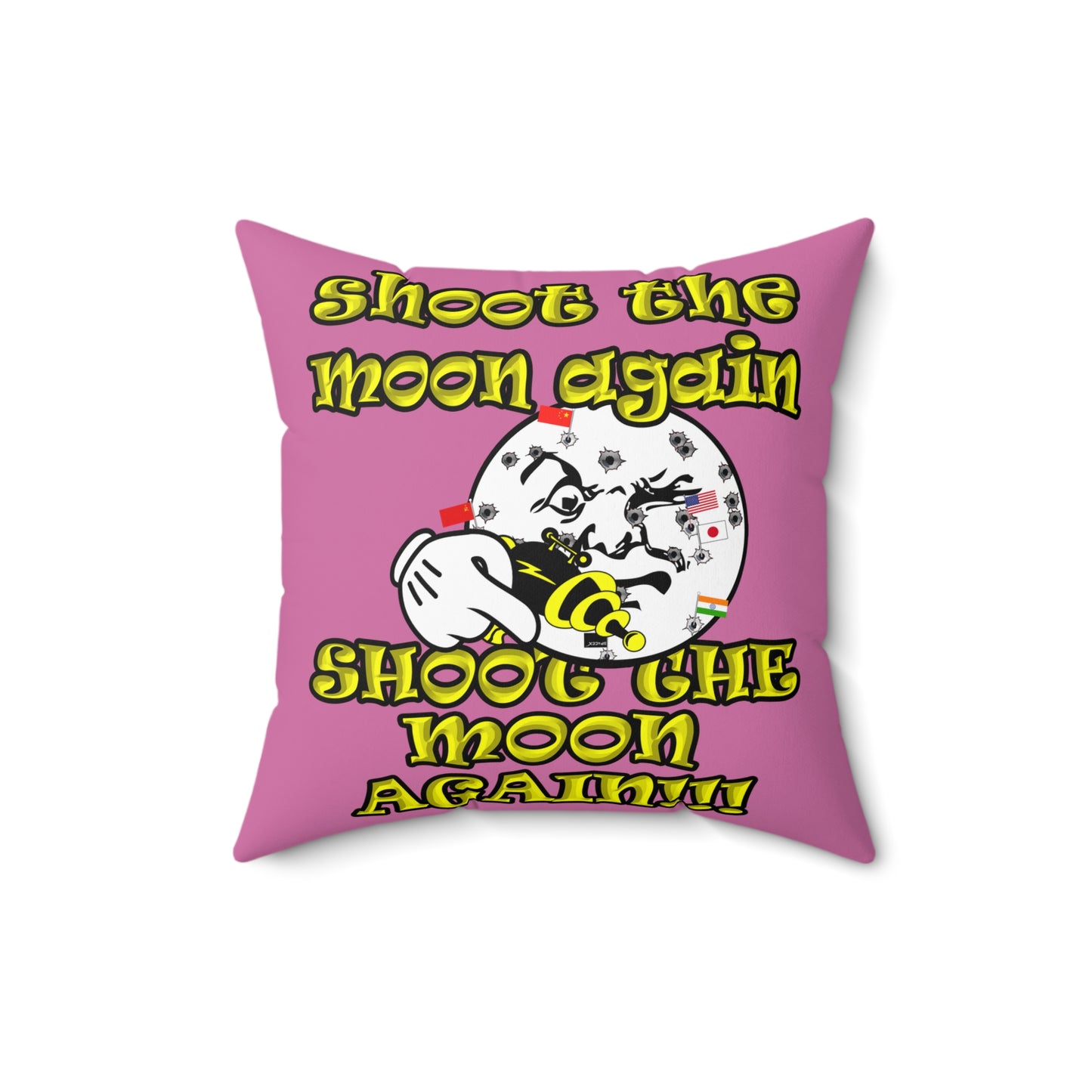 shoot the moon again - Spun Polyester Square Pillow - (light pink)