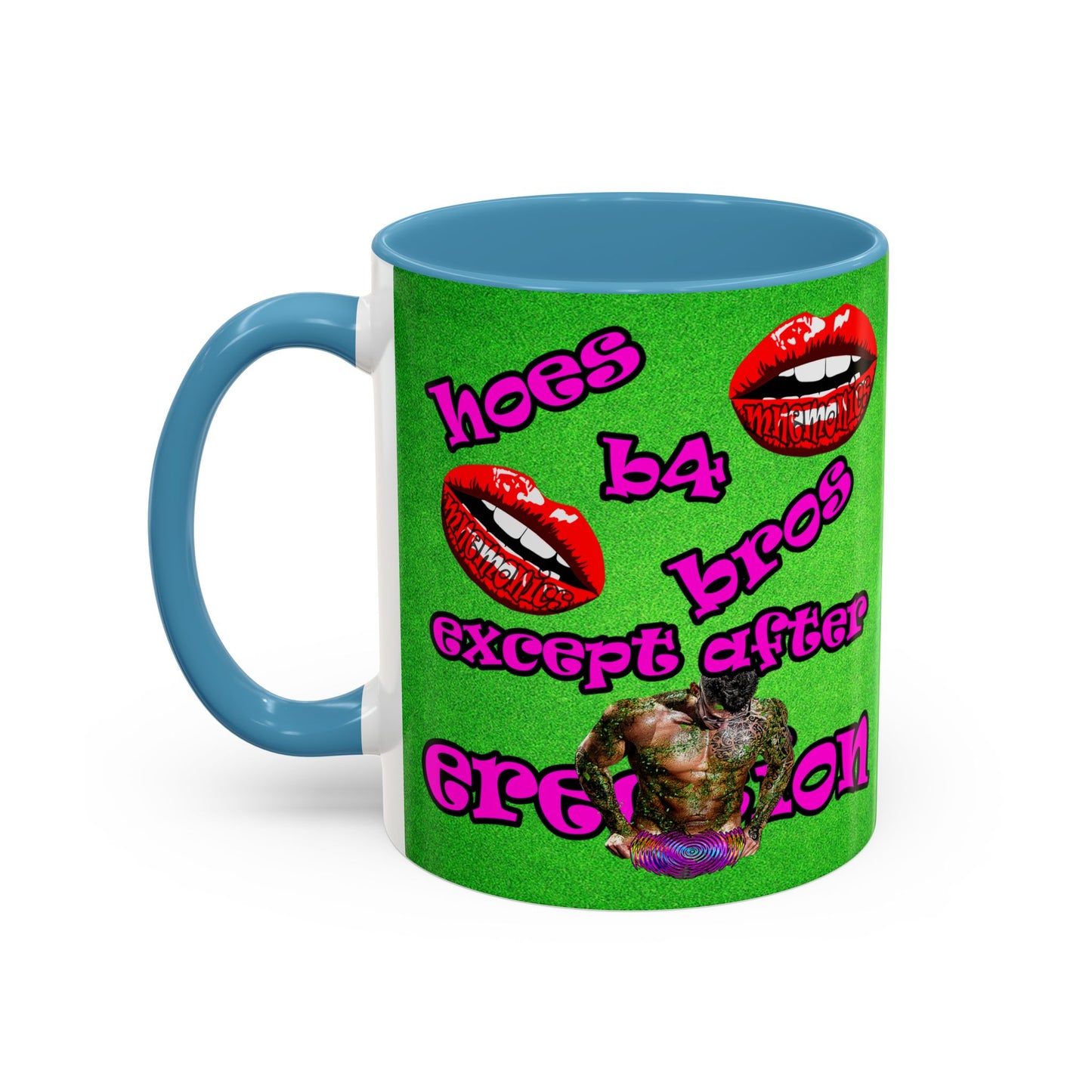 hoes b4 bros - Accent Mug (green turf)