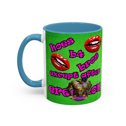 hoes b4 bros - Accent Mug (green turf)