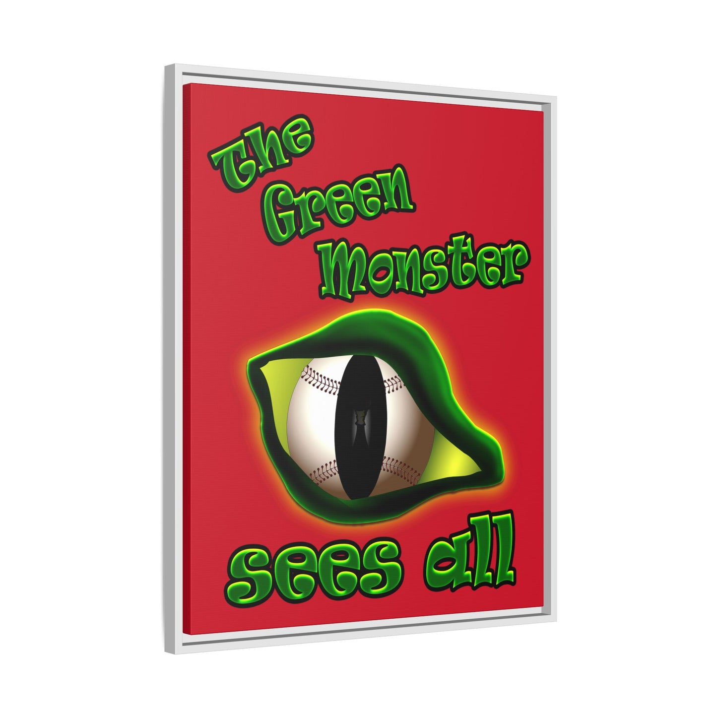 green monster - framed canvas art (dark red)
