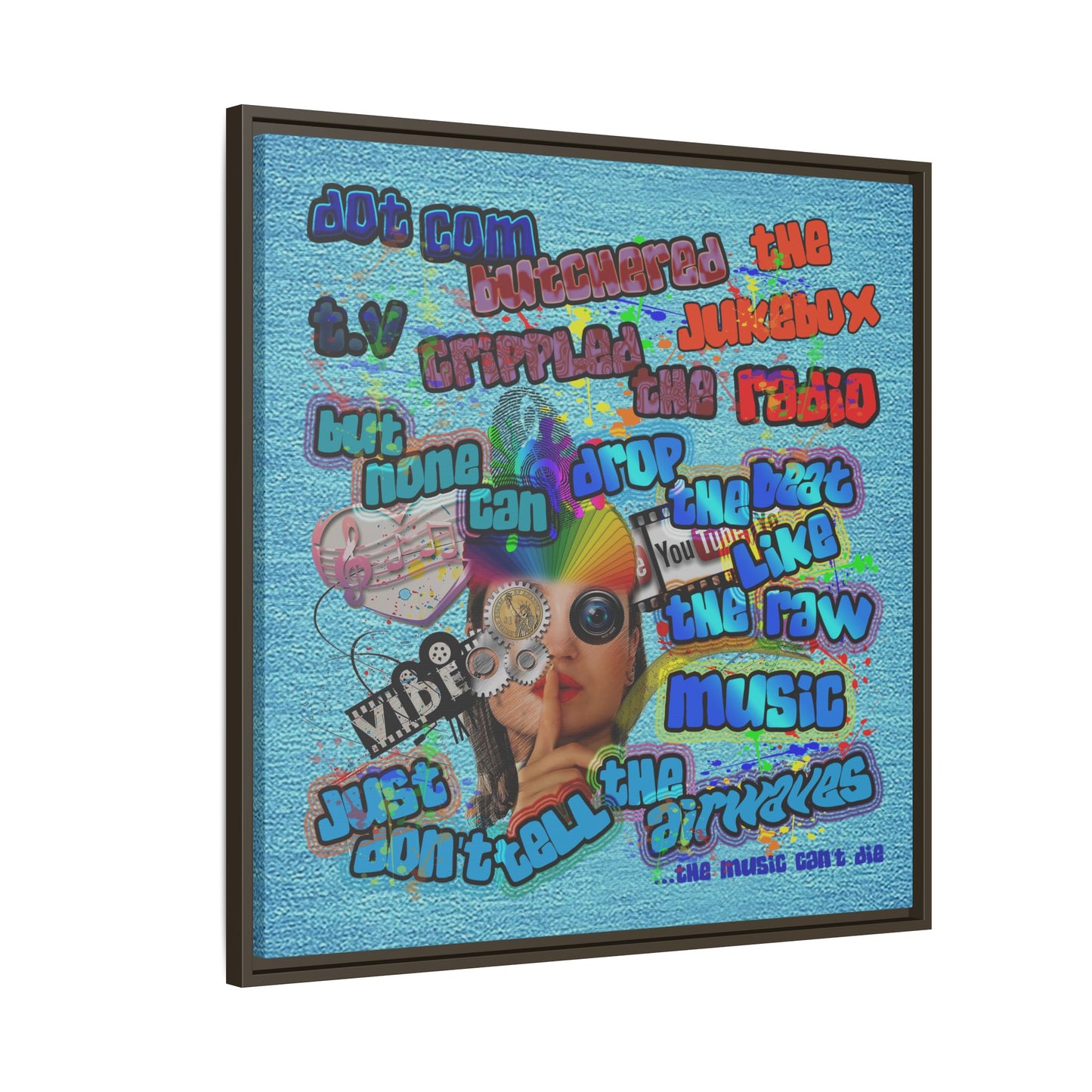 drop the beat - framed canvas art (faded blue)