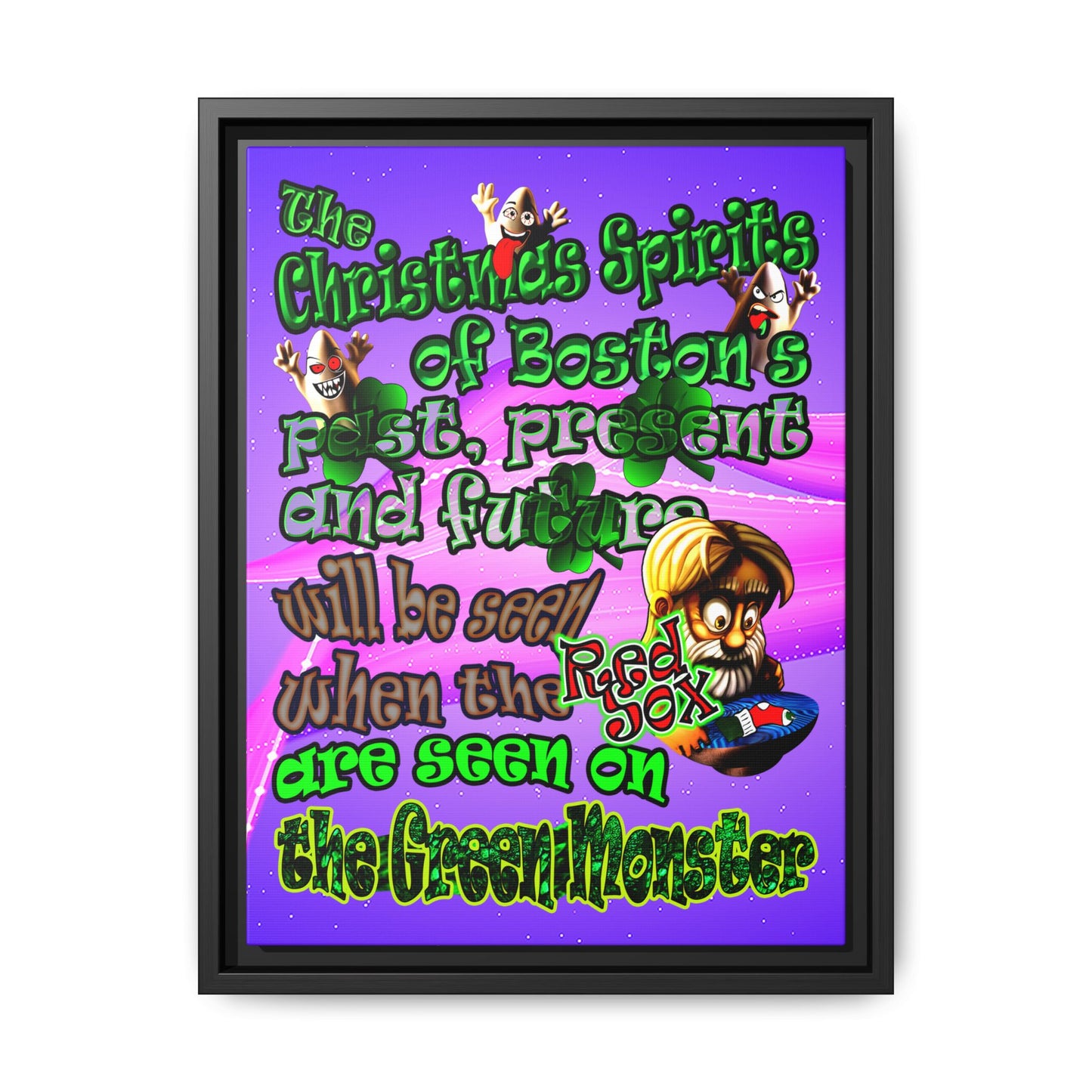 christmas spirits of boston - framed canvas art (purple-pink wave)