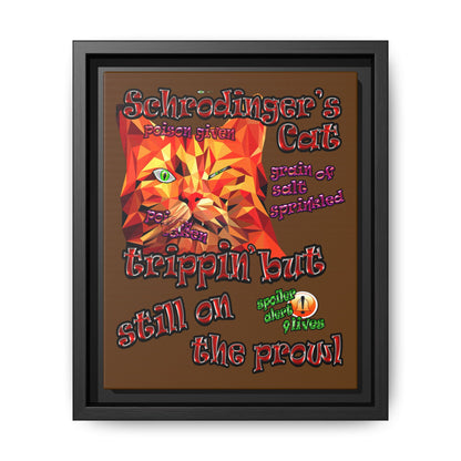 schrodinger's cat - framed canvas art (brown)
