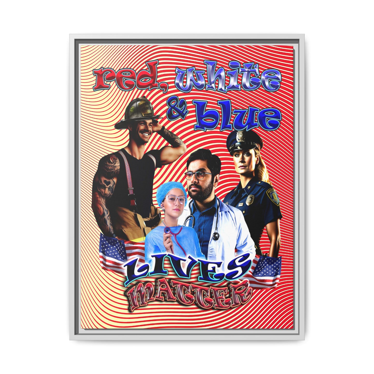 rw&b lives matter - framed canvas art (yellow-orange wave)