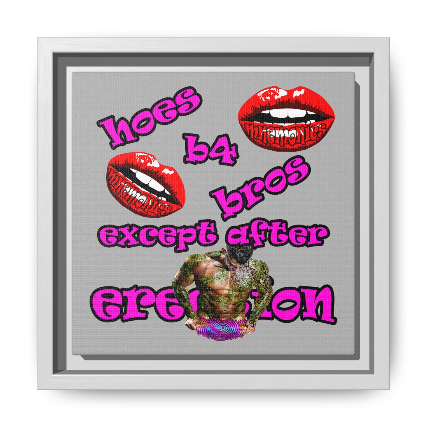 hoes b4 bros - framed canvas art (light grey)