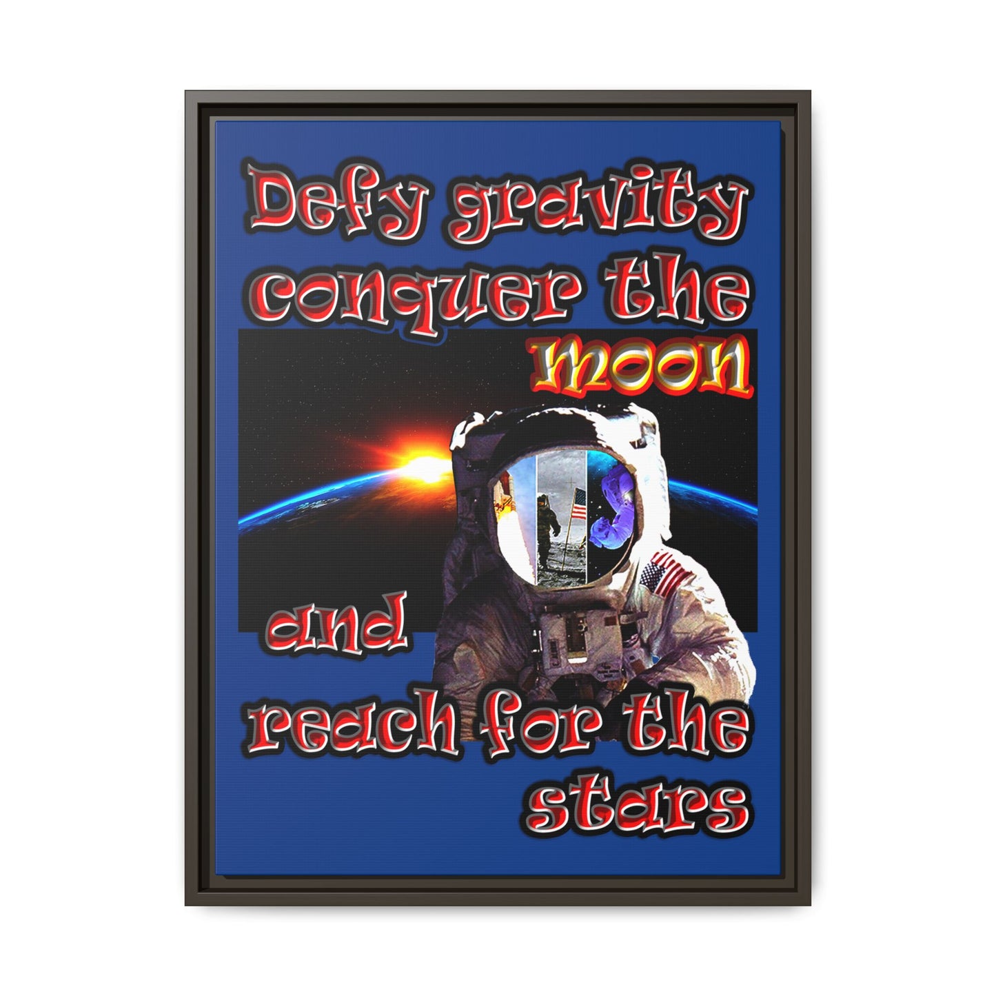 defy conquer reach - framed canvas art (dark blue)