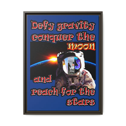 defy conquer reach - framed canvas art (dark blue)