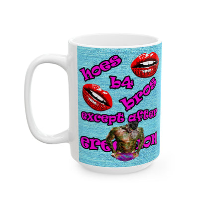 hoes b4 bros - White Mug (faded blue)