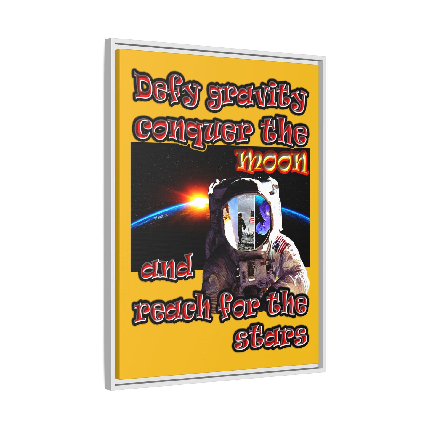 defy conquer reach - framed canvas art (yellow)