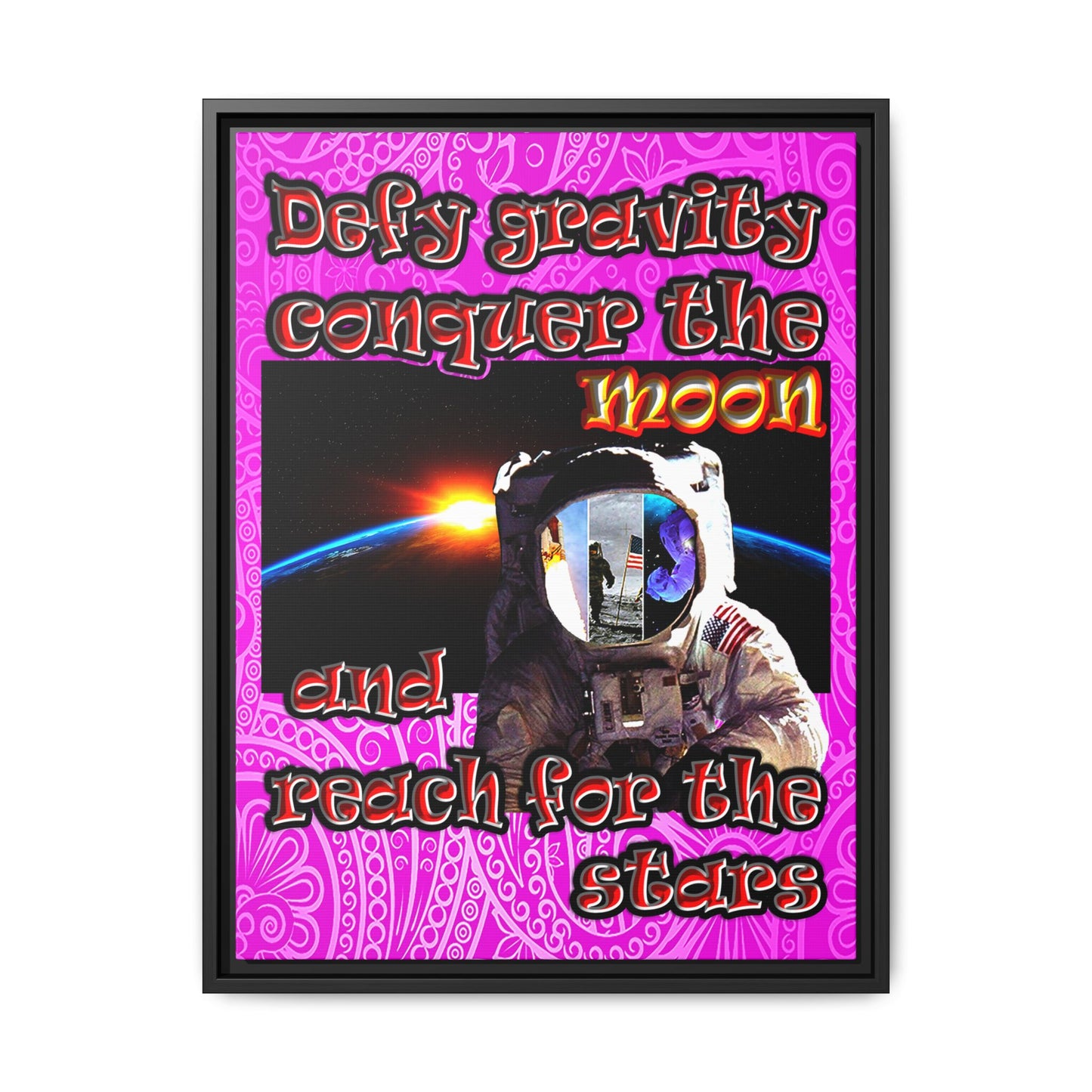 defy conquer reach - framed canvas art (pink swirl)