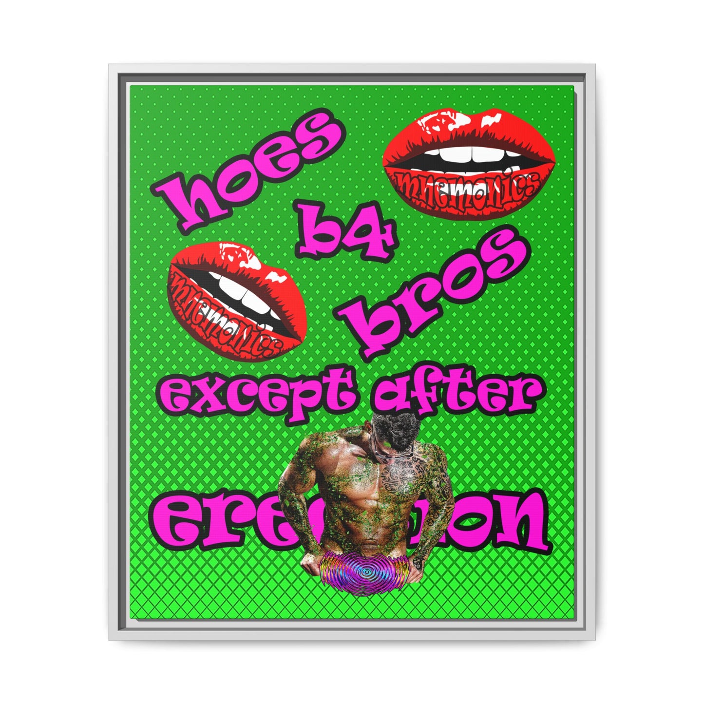 hoes b4 bros - framed canvas art (logo green)