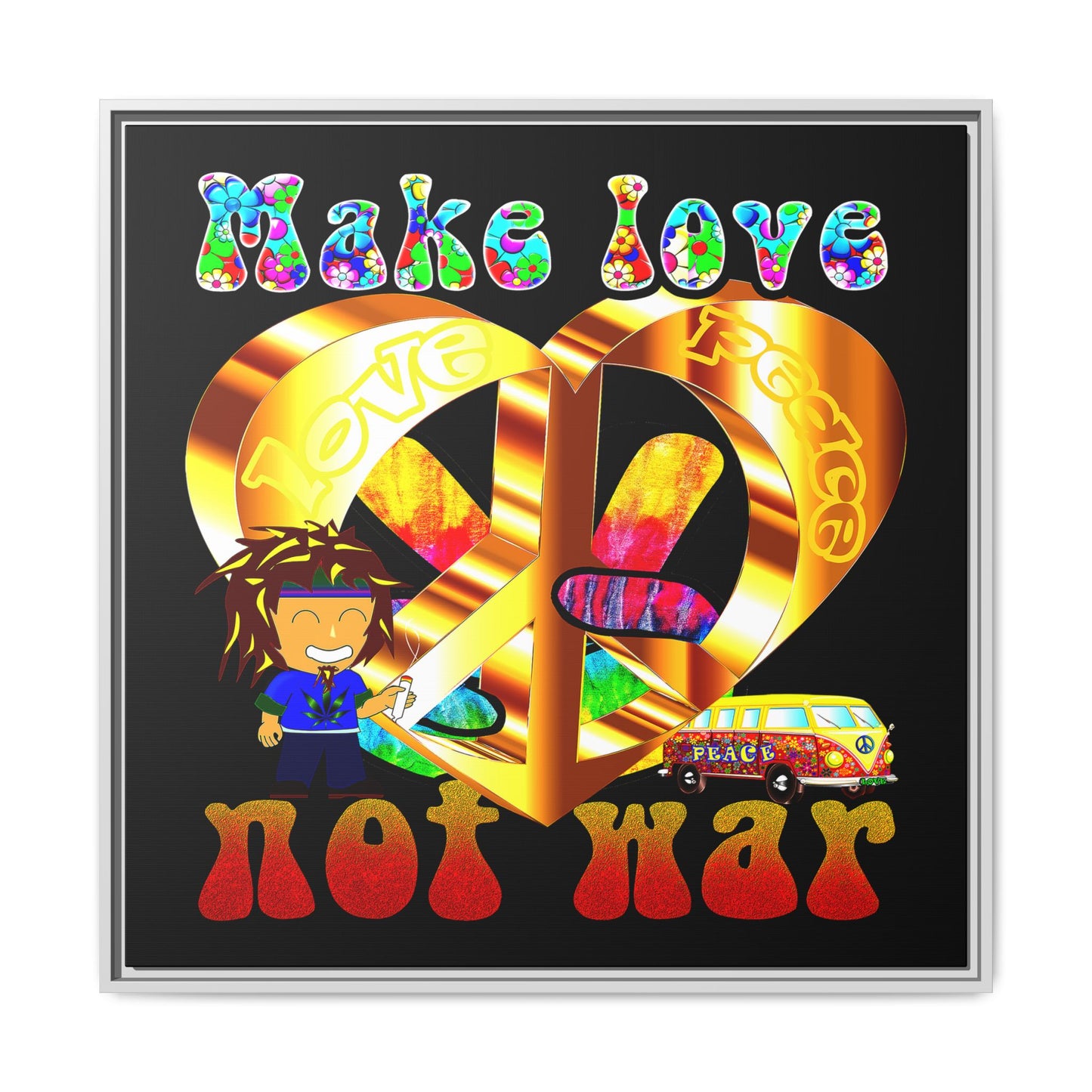 love peace - framed canvas art (black)