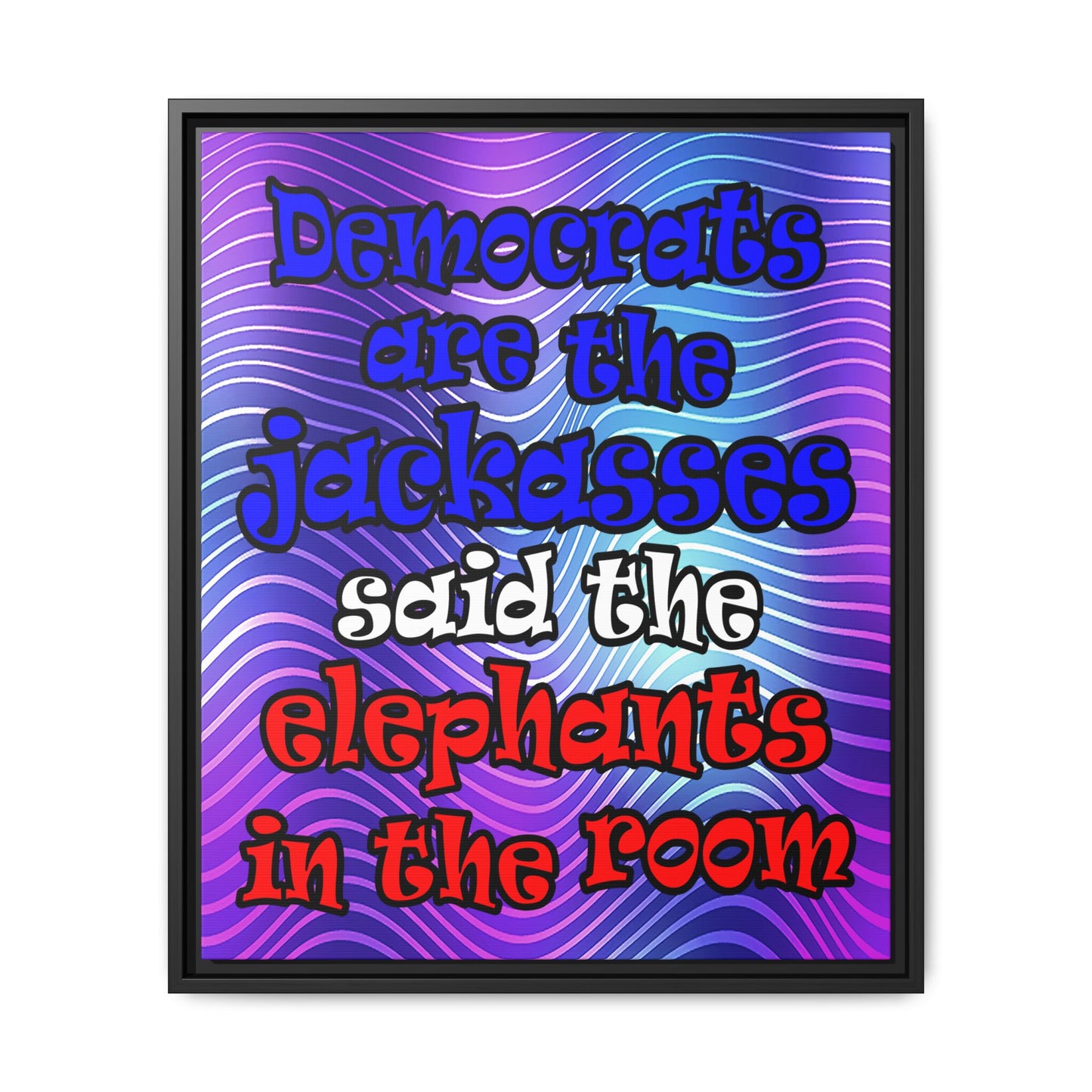 donkeys and elephants - framed canvas art (purple wave)